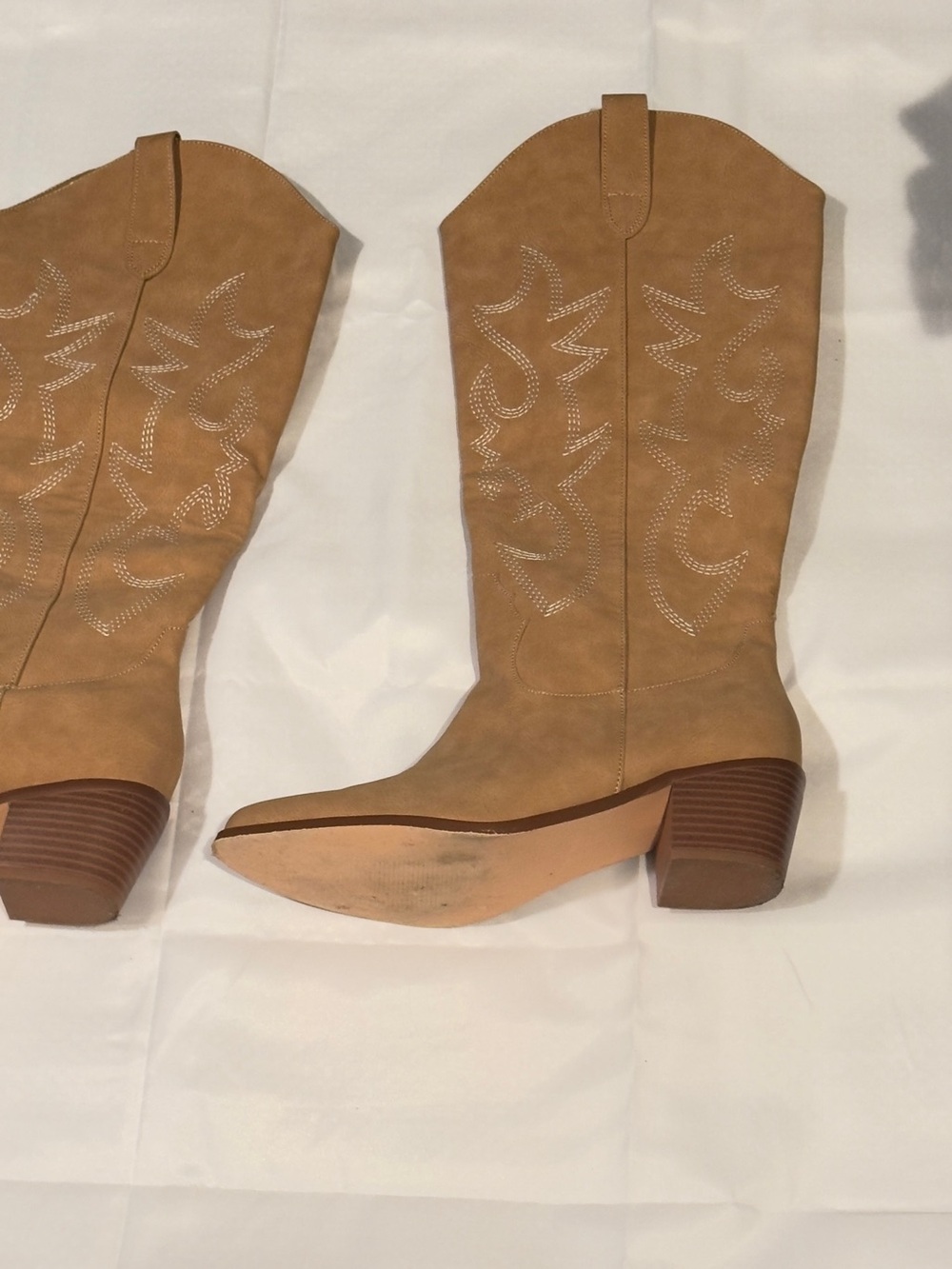 Women's Tan Suede Western Knee-High Heeled Boots